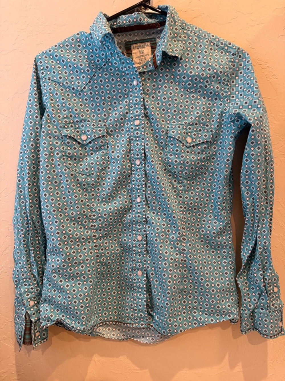 PANHANDLE ROUGH STOCK COWGIRL WESTERN RODEO SHIRT WOMEN’S SIZE SMALL BLUE